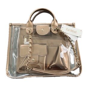 Le Miel Rose Gold Clear Stadium Shoulder Bag